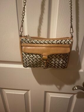 Rebecca Minkoff leather Woven Pattern Crossbody Bag in Tan and Blacki& white